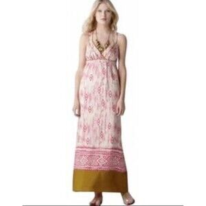 Chic Ann Taylor‎ Loft Womens Sz 6 Pink White 100% Silk Long Lined Sundress Dress
